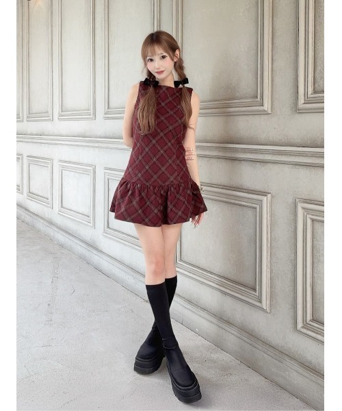 セール】タータンチェックノースリミニワンピース（ワンピース