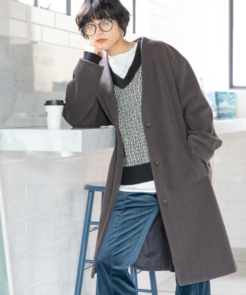 RAGEBLUE（レイジブルー）の「ケープメリノノーカラーコート/948126