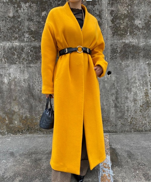 Ameri（アメリ）の「UND PLUMP SLEEVE BELTED COAT（ノーカラーコート
