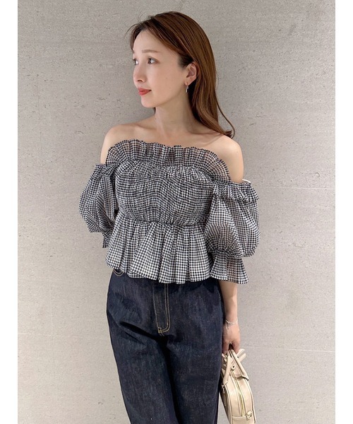 SNIDEL（スナイデル）の「Sustainableギャザーオフショルブラウス