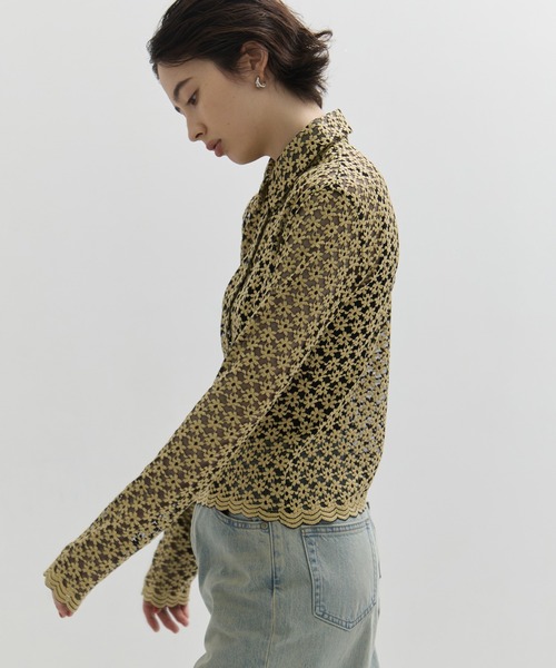 セール】【CLANE/クラネ】3D FLOWER LACE SHIRT/フラワーレースシャツ