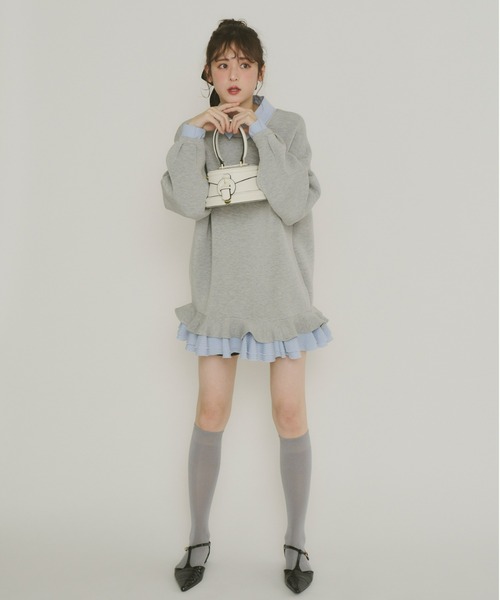 フリルレイヤードダンボールスウェット（スウェット）｜Olu