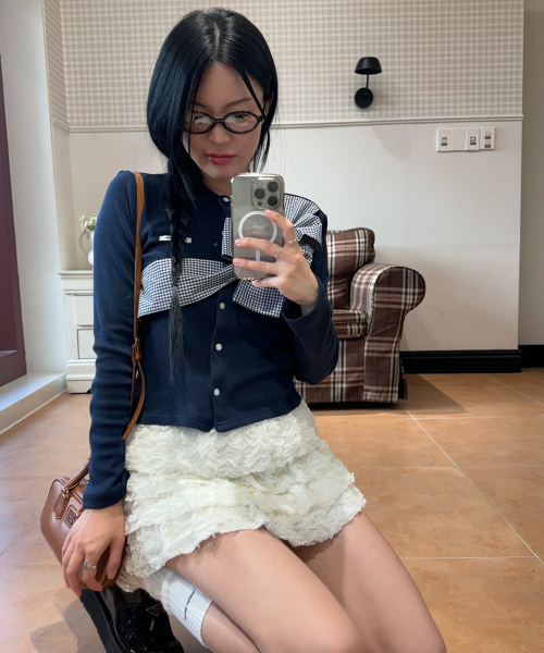 セール】リボンタイドニットカーディガン_ネイビー（カーディガン