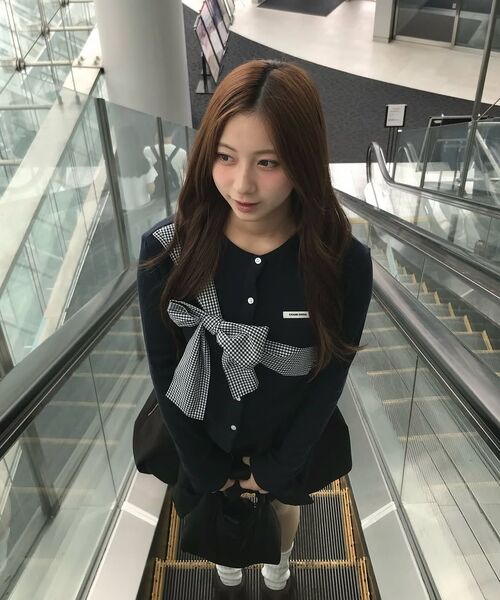 セール】リボンタイドニットカーディガン_ネイビー（カーディガン