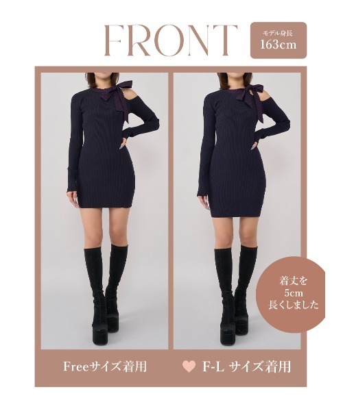 チェックリボンワンショルニットミニワンピース（ワンピース）｜Darich