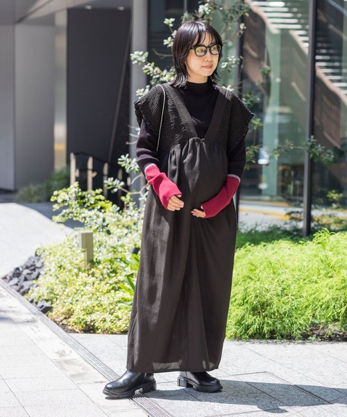 セール】【産前・産後対応】マタニティ／シャーリングワンピースAW