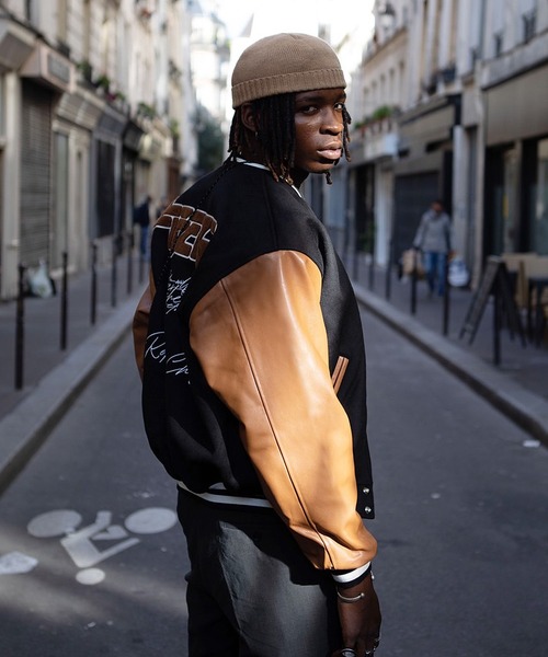 LIBERE リベーレ / LEATHER SLEEVE STADIUM JACKET ビッグシルエット