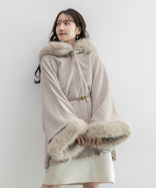 美品】DELBA イタリア製 リアルファー ポンチョコート ケープコート