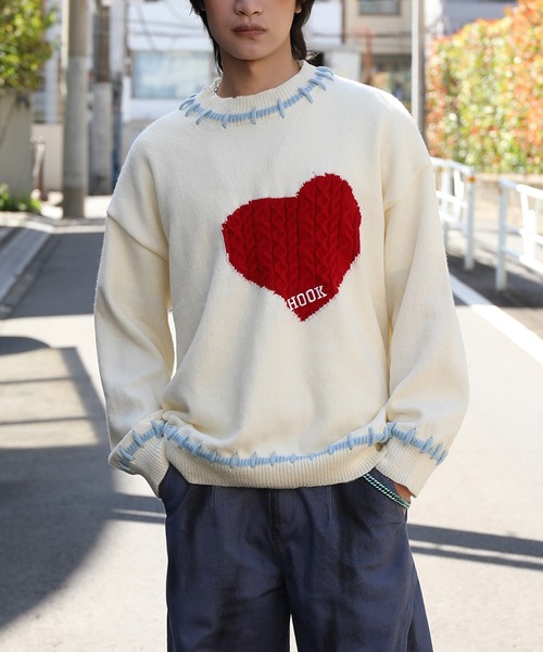 セール】HOOK -original- ハートジャカードニットプルオーバー (AW