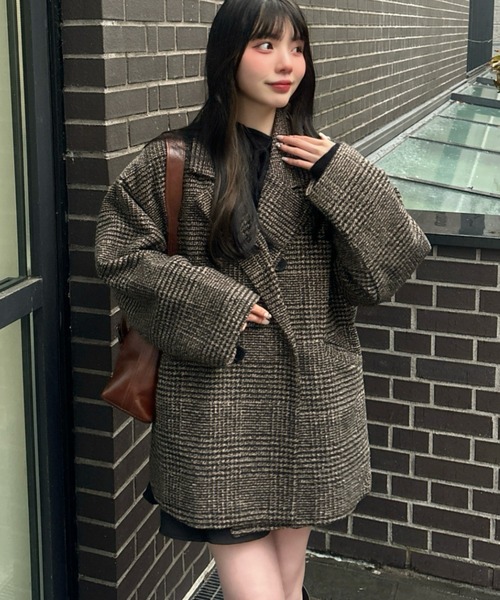 セール】1枚で主役級“ジャコット”。グレンチェック ダブル ショート丈