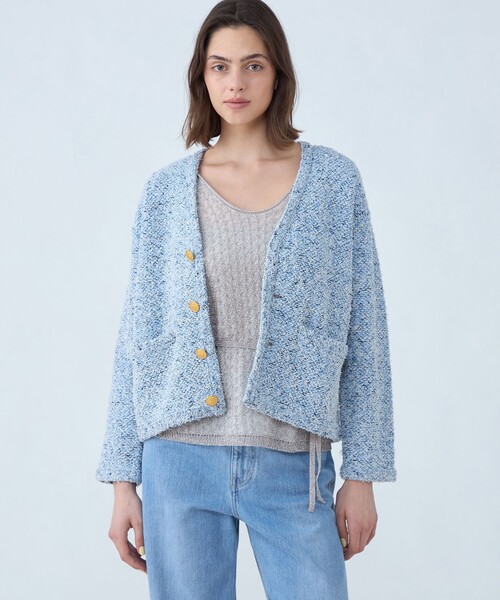 セール】ツイードニット Vネックカーディガン（カーディガン/ボレロ