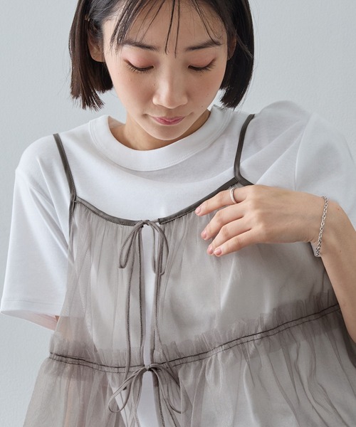 2WAYラメリボンチュールフリルキャミソール MONO-MART│MONO-MART