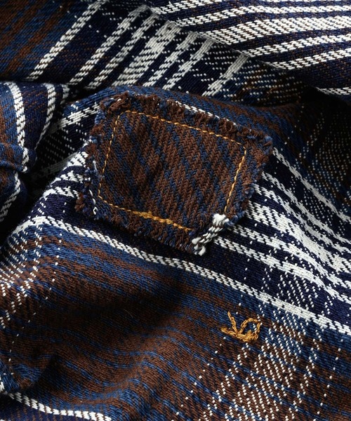 45R（フォーティファイブアール）の「藍ざっくりネルフリルブラウス