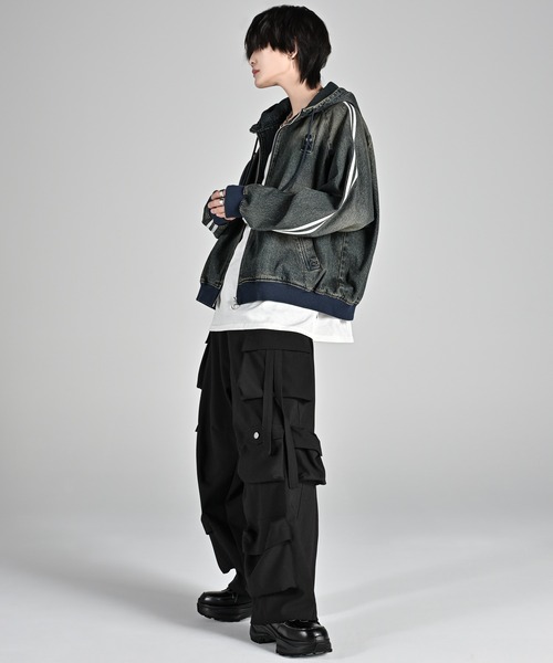セール】line sleeve track zip parker jacket / ラインスリーブ