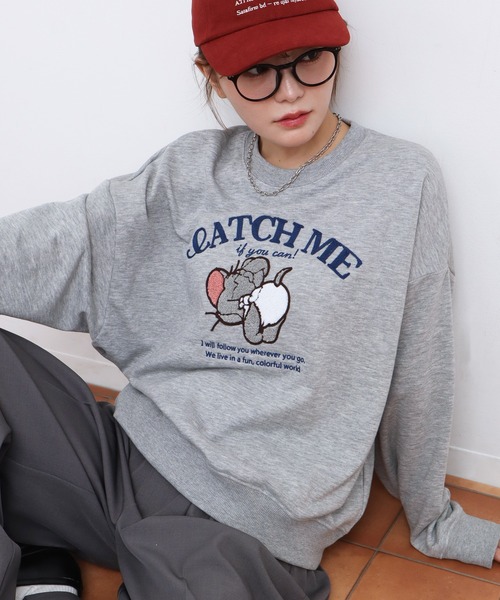 セール】【Tom & Jerry/トム & ジェリー】サガラ刺繍 裏毛 クルー