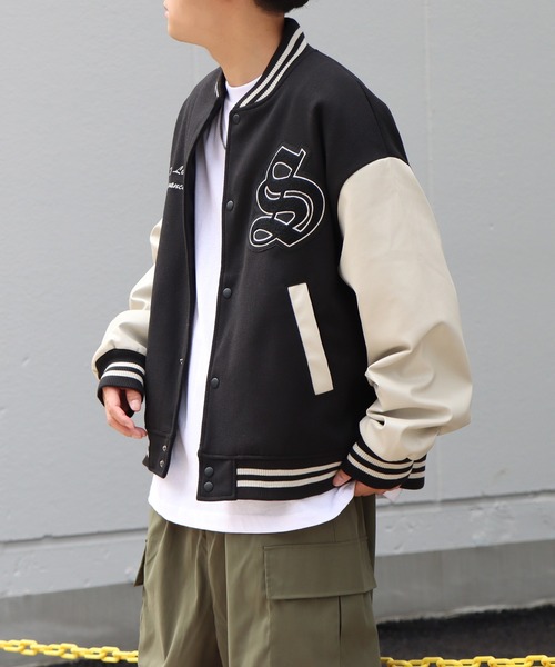 サガラワッペン刺繍 ビッグシルエットスタジャン ウールテック