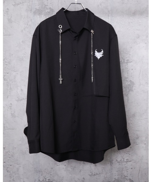 チェーン付きバイカラーリボンシャツ（シャツ/ブラウス）｜Amilige