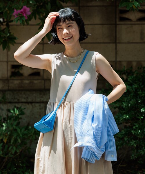 セール】インド ノースリーブ異素材ドッキングワンピース/リブ切替