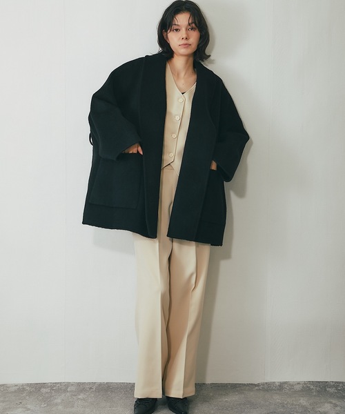 丸襟ミドル丈ウールコート（チェスターコート）｜SMILE ORCHID