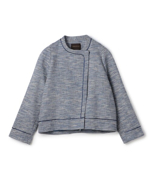 セール】ラメツイード クルーネックジャケット（ノーカラージャケット