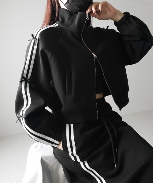 セール】【 セットアップ 】サイドラインミニリボンスウェットブルゾン