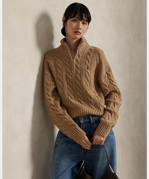 ケーブル ウールカシミヤ ハーフジップ セーター（ニット/セーター