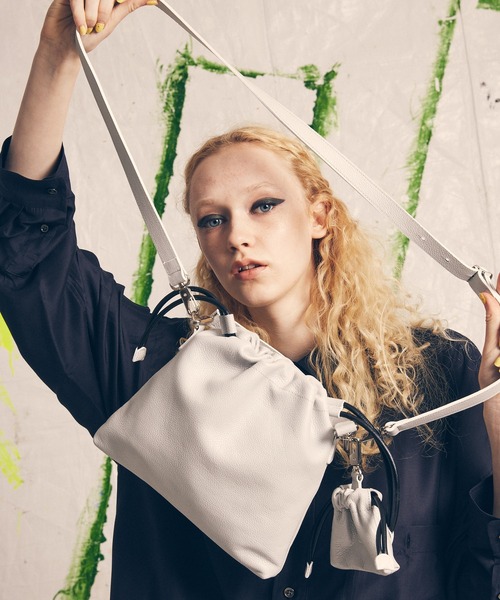 UNISEX》2WAY Drawstring Leather Shoulder Bag With Drawstring Charm