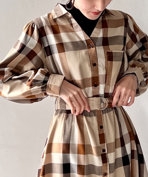 one way（ワンウェイ）の「チェックベルト付きロングワンピース