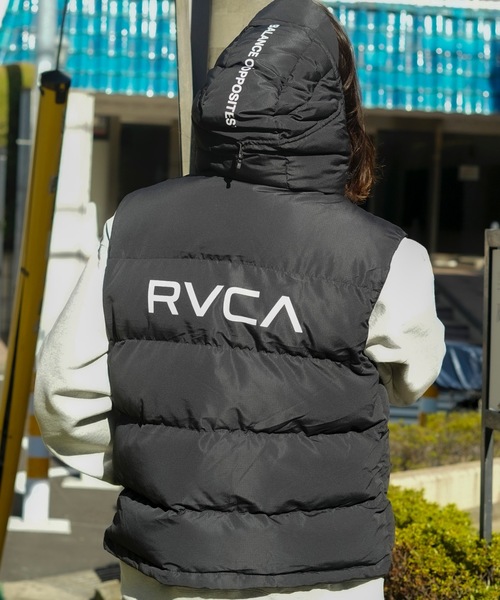 RVCA フード付きベストダウンベスト ブラック フードは取れます。 RVCA