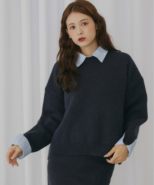 ストライプシャツドッキングニット[セットアップ可能]（ニット