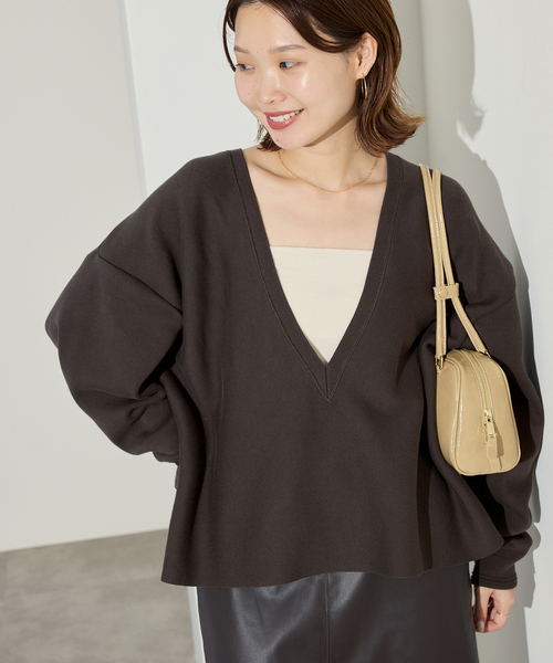 セール】スムースオーバーVネックニット（ニット/セーター）｜SLOBE