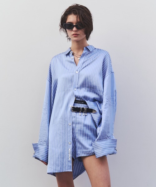 JOSEMOON SATIN STRIPE SHIRT/ジョゼムーンサテンストライプシャツ