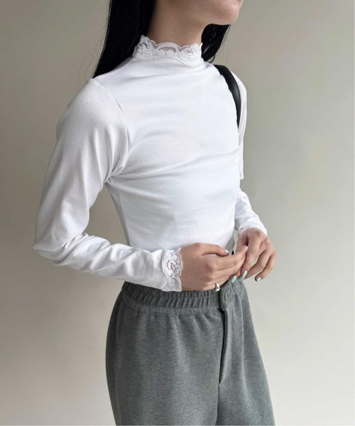 追加》レーストリムハイネックトップ（Tシャツ/カットソー）｜EDIT