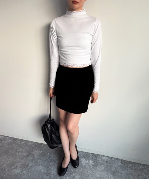 追加》レーストリムハイネックトップ（Tシャツ/カットソー）｜EDIT