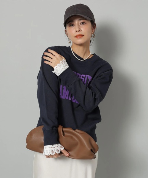 袖レースフロッキーロゴスウェット（Tシャツ/カットソー）｜Arpege