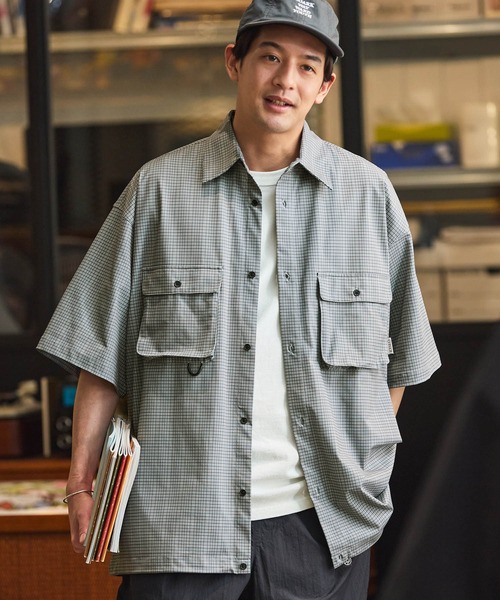 テックファブリック ドローコード ビッグシルエット 半袖サファリ