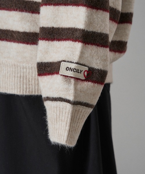 ONCILY マルチボーダーソフトタッチニットポロ ベージュ Lサイズ MULTI