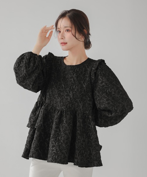 アシンメトリーフリルジャガードトップス（その他トップス）｜Fit more