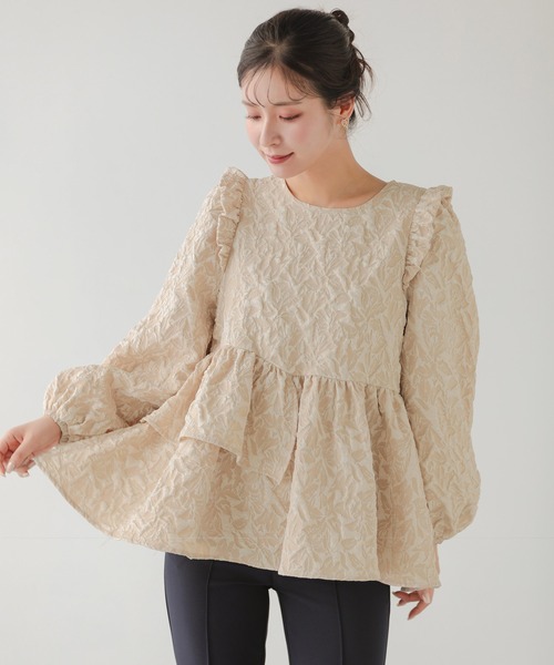 アシンメトリーフリルジャガードトップス（その他トップス）｜Fit more