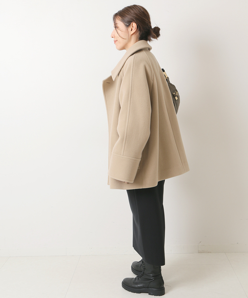 スピックアンドスパン W/Nyモッサステンカラーショートコート ベージュ