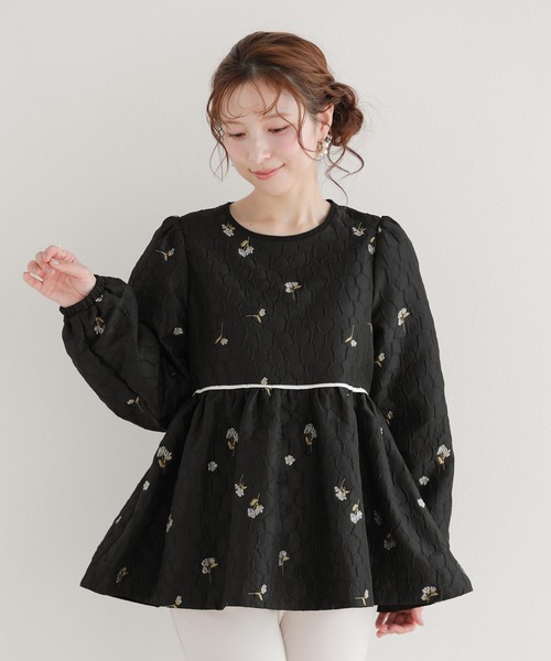 フラワージャガードペプラムトップス（その他トップス）｜Fit more
