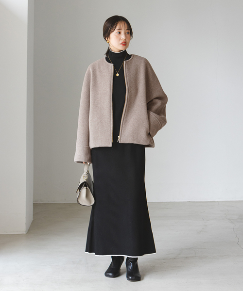 Noble（ノーブル）の「MTRショートケープブルゾン（ノーカラーコート