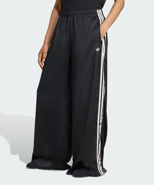 セール】サテン ワイドレッグパンツ ラッフル スリーストライプス WIDE