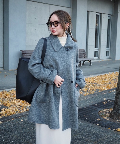 wool A-line coat /ウールAライン襟付きコート（ステンカラーコート