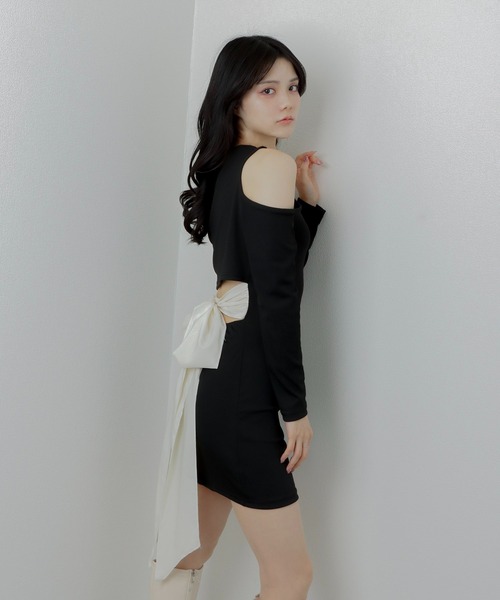 silky back ribbon mini dress/シルキーバックリボンミニドレス