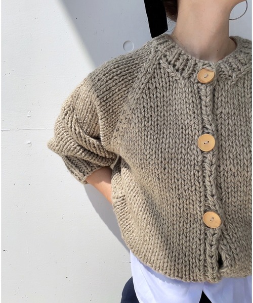セール】ハンドニットウールブレンドカーディガン（comochi original