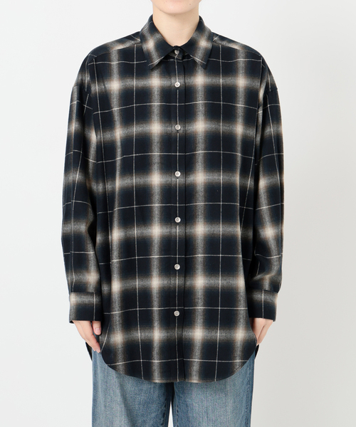 メタルボタンオンブレーチェックルーズシャツ（シャツ/ブラウス