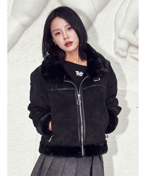 セール】フェイクファー ハイネック ムートンジャケット [ミンク