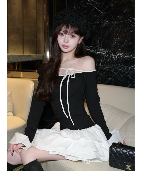 デザインネックリボンミニワンピース（ワンピース）｜Darich