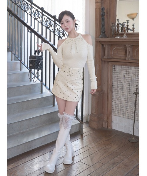 リボンビジューアメスリニットトップス（ニット/セーター）｜Darich